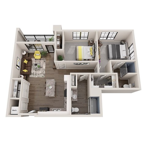 Floor plan for 2 beds, 2 baths, 1004 sqft